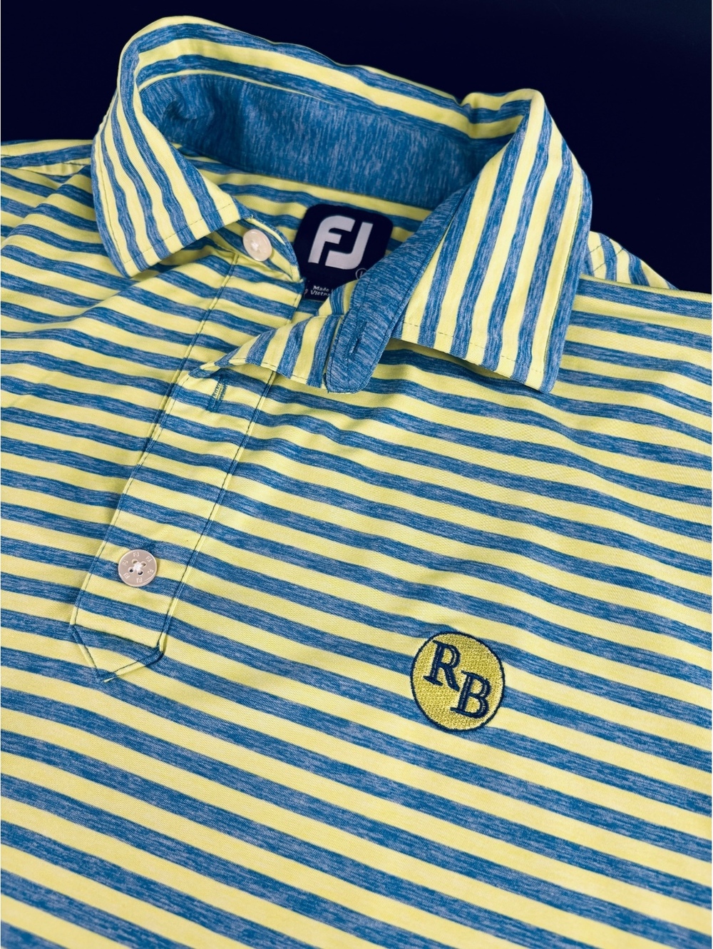 FootJoy Golf Polo Men's L Neon Green Blue Stripe Performance Golf